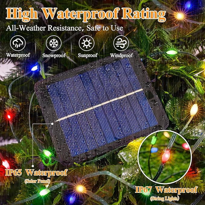 2 Pack Solar String Lights Total 240LED 80FT, IP67 Waterproof Solar Lights for Outside with 8 Modes, Upgraded Solar Panel Fairy Lights for Garden Party Wedding Decorations (Multicolor) …-HomvellaHome