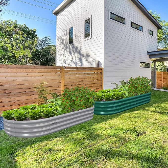 2 Pack 6x3x1FT Galvanized Raised Garden Bed Kit Oval Metal Ground Planter Box Outdoor Bottomless Planter Raised Beds for Vegetables Flowers Herbs Fruits, Gray-HomvellaHome