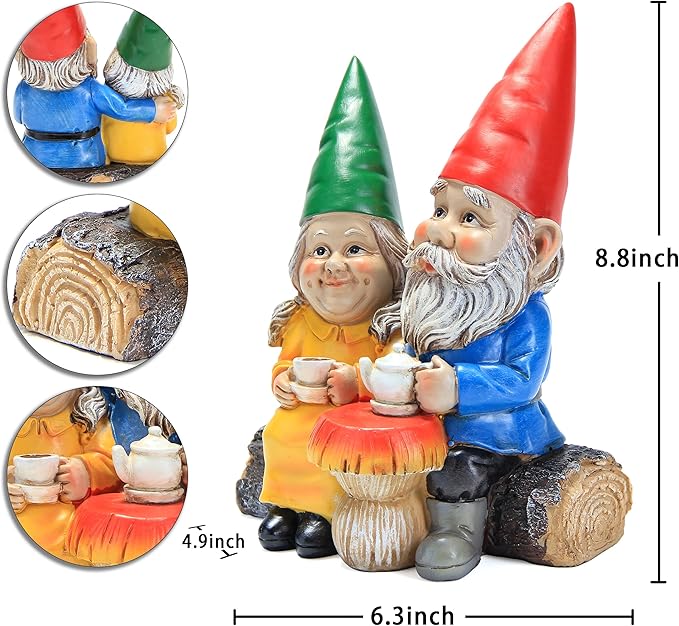 Garden Gnome Statue for Outdoor Decoration,Couple in Love Gnome Figurine for Patio Yard Lawn Outside Porch Decor,Garden Sculptures & Statues,Coffee Knome Romantic Forever Love-HomvellaHome