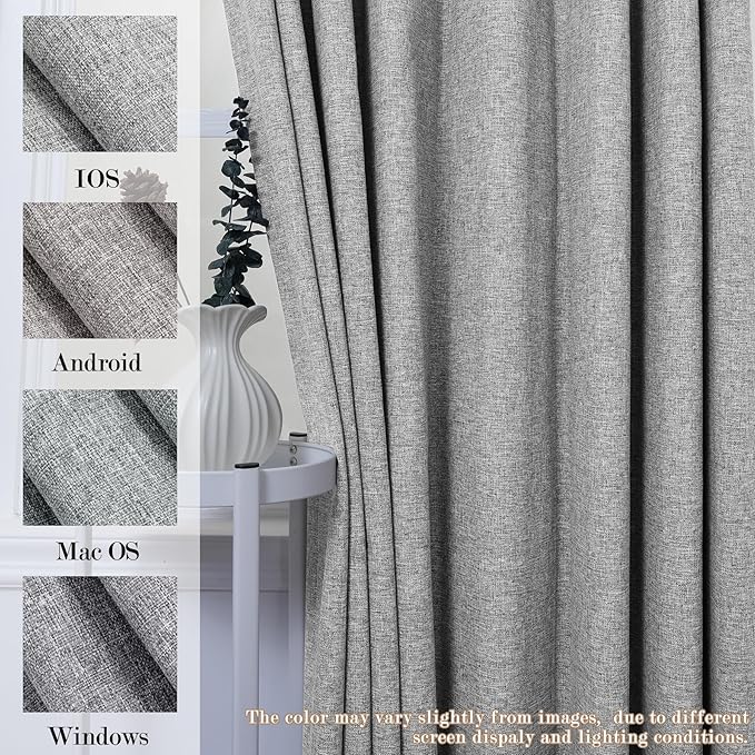 100" W x 96" L Faux Linen Room Divider Curtains, Full Blackout Pinch Pleated Drapes for Traverse Rod, Bedroom Divider Privacy Drapery with Hooks for Ceiling Track, 1 Panel, Light Grey-HomvellaHome