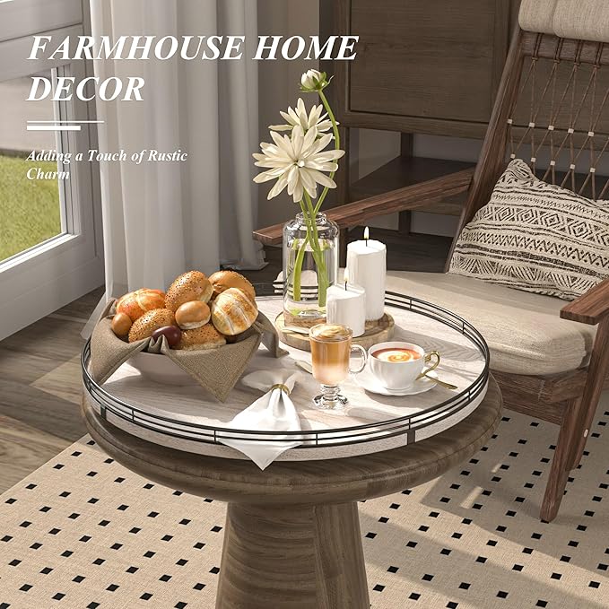 18" Lazy Susan Wood Turntable Organizer for Kitchen Decor, Farmhouse Round Wooden Lazy Susan Organization and Storage for Cabinet, Dining Table, Pantry, Bathroom, Countertop, Centerpiece, Home Decor-HomvellaHome