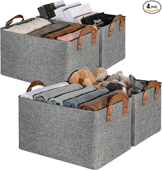 GRANNY SAYS Closet Storage Baskets, Collapsible Fabric Storage Bins with Metal Frame, Clothes Organizer Bins, Large Baskets for Shelves, Gray, 4-Pack-HomvellaHome