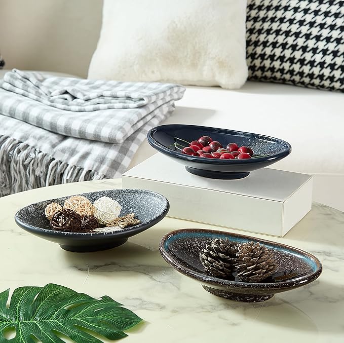 Oval Ceramic Decorative Bowl, Key Dish for Entryway Table, Small Home Decor Accent, Trinket Tray for Office Home Decor Gift (10'' Starrysky Blue with Glaze Layer)-HomvellaHome