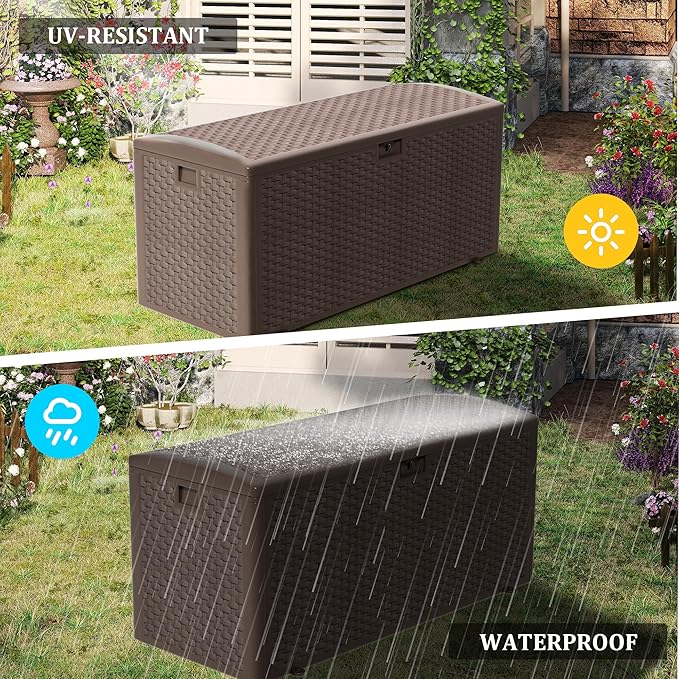 180 Pro Gallon Waterproof Outdoor Storage Bin Resin Deck Box for Patio, Poolside, and Garden, Lockable & UV-Resistant, Brown-HomvellaHome