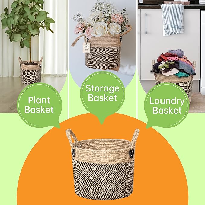 14"x12" Natural Jute Rope Woven Storage Basket with Handles for Plant, Blankets,Toys,Clothes,Shoes - Living Room Home Decor,Multifunctional Basket for Organizer,Picnic,Artificial Tree-HomvellaHome