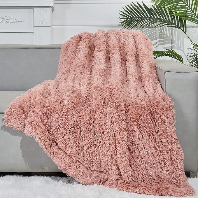 GONAAP Fuzzy Faux Fur Throw Blanket Twin Size Pink Super Soft Cozy Plush Fuzzy Shaggy Blanket for Couch Sofa Bed (Pink, Twin(60"x80"))-HomvellaHome