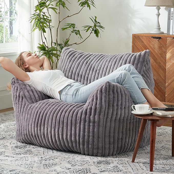 Giant Bean Bag Chairs for Adults with Filling Plush Fluffy Bean Bag Chairs for Teens with Armrests Comfy BeanBag Lazy Couch Sofa Chair for Bedroom Living Room Reading-HomvellaHome
