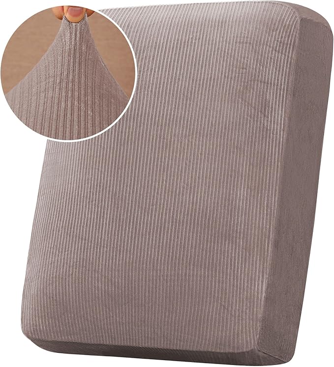H.VERSAILTEX Velvet Stretch Couch Cushion Cover Plush Cushion Slipcover for Chair Cushion Furniture Protector Seat Cushion Sofa Cover (1 Piece Armchair Cushion Covers, Taupe Striped)-HomvellaHome