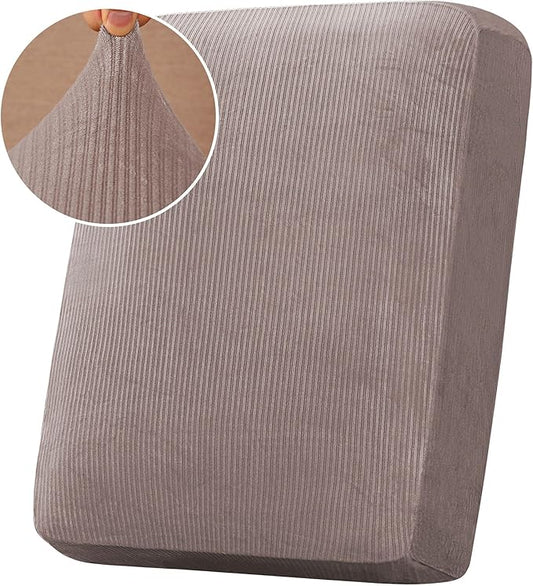 H.VERSAILTEX Velvet Stretch Couch Cushion Cover Plush Cushion Slipcover for Chair Cushion Furniture Protector Seat Cushion Sofa Cover (1 Piece Armchair Cushion Covers, Taupe Striped)-HomvellaHome