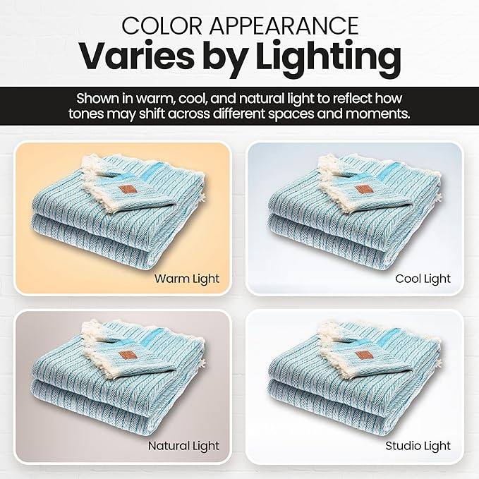 Gold Case Throw Blanket for Couch – 100% Recycled Turkish Cotton Blankets – Elegant Decorative Throw Blankets for Living Room Sofa – Woven Throws for Couch – Vintage Turquoise– 50x60 (Set of 2)-HomvellaHome