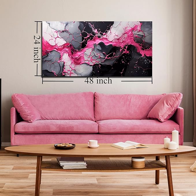 GUGIKA Abstract Wall Art for Living Room, Pink Canvas Wall Decor for Girls Bedroom Decor, Pigment Texture Print, Size 29x59 Inches-HomvellaHome
