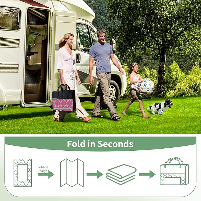 GENIMO 6' x 9' Outdoor Rug Waterproof for Patio Decor, Foldable Reversible Plastic Straw Area Rugs Mat for Camper, Outside Carpet for Rv, Deck, Porch, Picnic, Beach, Balcony, Pink & Grey-HomvellaHome