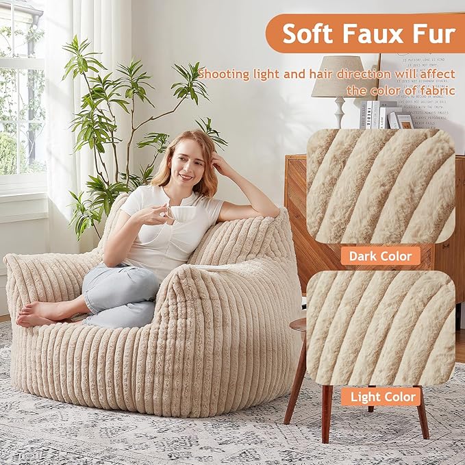Giant Bean Bag Chairs for Adults with Filling Plush Fluffy Bean Bag Chairs for Teens with Armrests Comfy BeanBag Lazy Couch Sofa Chair for Bedroom Living Room Reading-HomvellaHome