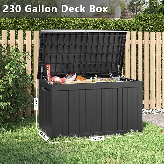 180 Gallon Outdoor Storage Box, Deck Box Resin Waterproof and UV Resistant Lightweight Deck Box for Garden Tools, Pool Supplies Organization-HomvellaHome