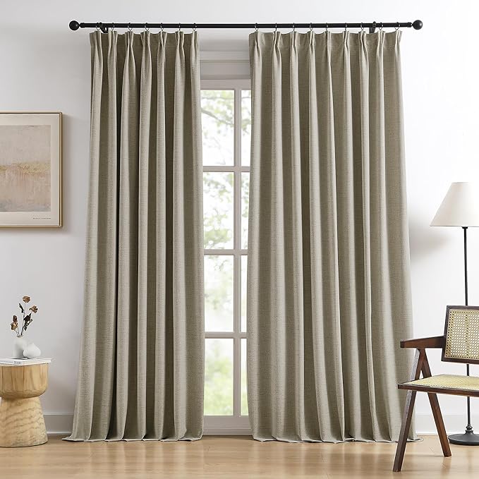 108 Inch Long Blackout Large Curtains 2 Panels,70 Wide Back Tab Window Drapes with Hooks,Track System Curtain Panels for Living Room Sliding Door Modern Farmhouse 70x108 in,70x9ft Light Taupe-HomvellaHome
