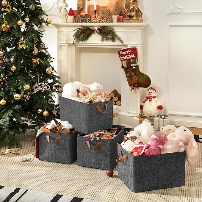 GRANNY SAYS Storage Baskets for Shelves, Closet Organizer Bins, Clothes Storage Bins with Metal Frame, Extra Large Baskets for Organizing and Storage, Collapsible, Dark Gray, 2-Pack-HomvellaHome