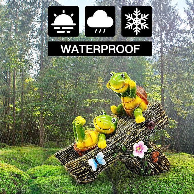 Garden Turtle Figurines Outdoor Decorations, Solar Statue Sweet Frog Face Turtles Decor with 4 LED Lights, Unique Garden Art Resin Statue Gifts for Patio Lawn Porch Yard-HomvellaHome