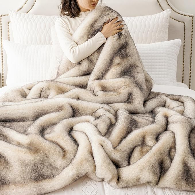 BATTILO HOME Luxury Fluffy Faux Fur Throw Blanket, Cozy Warm Fur Blanket for Couch Sofa, Plush Fuzzy Fur Throws with Long Pile & Brushed Tips, 60"x80"-HomvellaHome