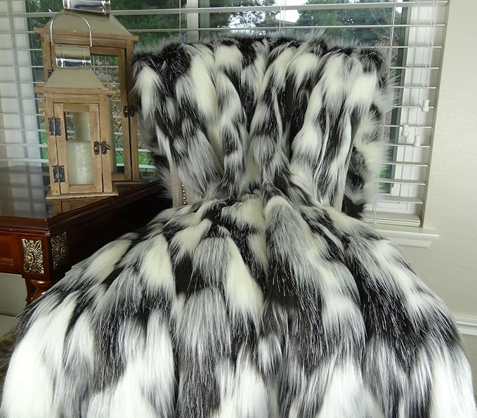 Gray Black White Faux Fur Oversized Blanket and Bedspread - Tibet Fox Fur - Gray Black White Luxury Faux Fur - Soft Faux Fur Blankets, Bedspreads and Throws, Handmade in USA, 16438-HomvellaHome