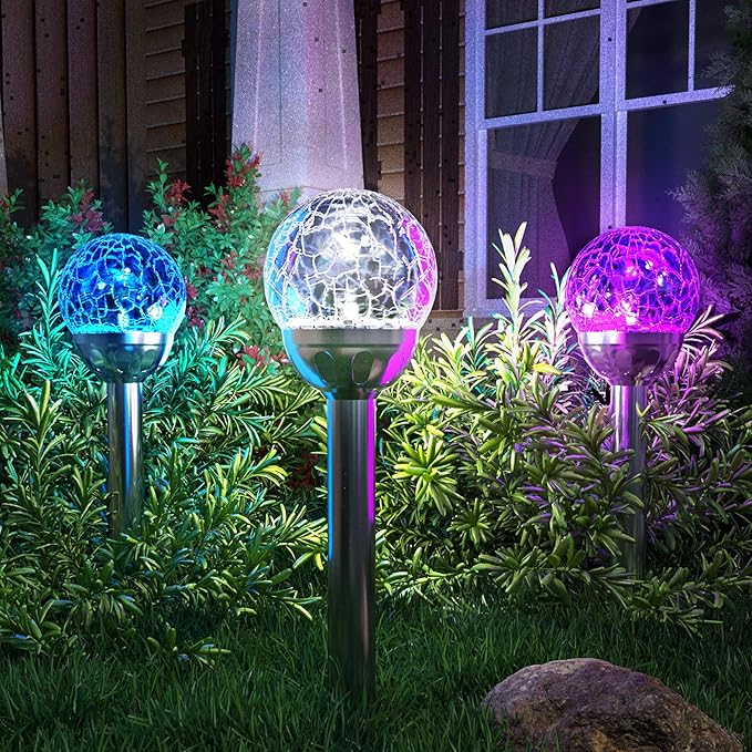 GIGALUMI Solar Outdoor, Cracked Glass Ball Solar Garden Lights, Color Changing Lights Outdoor,Garden LED for Path, Patio, Yard, 6 Pack Pathway-HomvellaHome