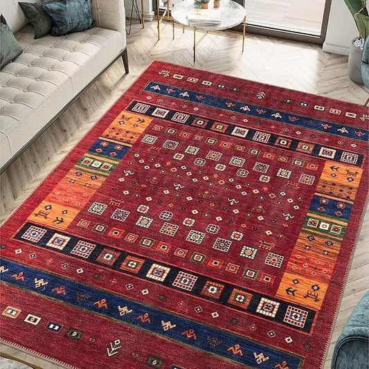 Keen Home Design 6x9 Rug - Machine Washable Area Rug with Non-Slip Backing, Ideal for Living Room, Dining Room, Bedroom - Vintage, Easy Clean, Durable, Low Pile Rug - (6' x 9')