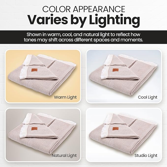 Gold Case Throw Blanket for Couch – 100% Recycled Turkish Cotton Blankets & Throws – Elegant Decorative Throw Blankets for Living Room Sofa – Woven Throws for Couch – Elegant Beige – 50x60-HomvellaHome