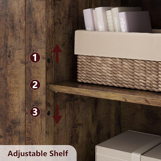 GarveeHome 54in Tall Bathroom Cabinet, Farmhouse Storage Cabinet with Glass Doors and Adjustable Shelves, Freestanding Kitchen Pantry Cabinets, Cupboard for Living Room, Dining Room, Rustic Brown-HomvellaHome