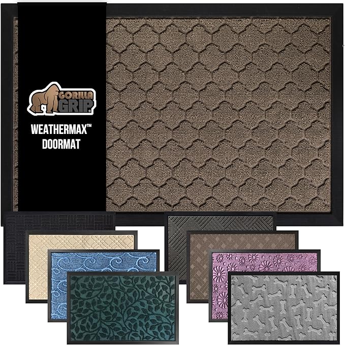 GORILLA GRIP 100% Waterproof All-Season WeatherMax Doormat, 72x24, US Designed Natural Rubber, Stain and Fade Resistant, Low Profile Indoor Outdoor Door Mats, Easy Clean Patio Mat, Latte Quatrefoil-HomvellaHome
