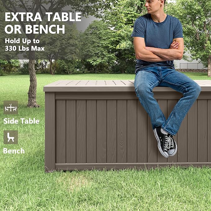 150 Gallon Resin Deck Box, Large Indoor and Outdoor Storage Box, Weatherproof and UV Resistant Outdoor Storage Box with Built-in Steel Beams for Patio, Cushions, Pool Supplies-HomvellaHome