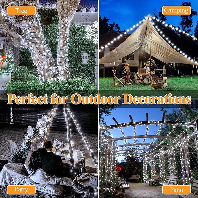 2 Pack Solar String Lights Total 480LED 158FT, IP67 Waterproof Solar Lights for Outside with 8 Modes, Upgraded Solar Panel Fairy Lights for Garden Party Wedding Decorations (Cool White)-HomvellaHome