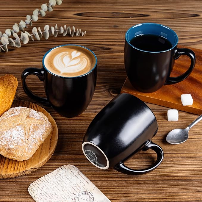 GBHOME 16oz Coffee Mugs Set of 6, Large Ceramic Coffee Mugs for Man, Woman, Dad, Mom, Modern Coffee Mugs Set with handle for Tea/Latte/Cappuccino/Milk/Cocoa. Dishwasher&Microwave Safe,Blue-HomvellaHome