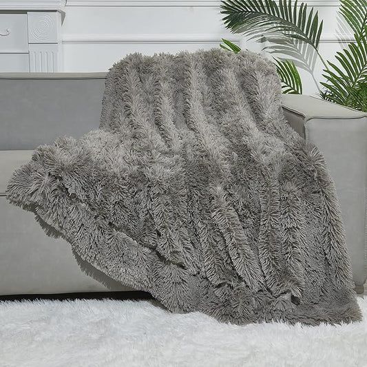 GONAAP Fuzzy Faux Fur Throw Blanket Twin Size Light Grey Super Soft Cozy Plush Fuzzy Shaggy Blanket for Couch Sofa Bed (Light Grey, Twin(60"x80"))-HomvellaHome