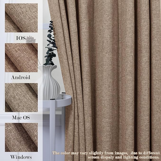 100% Blackout Linen Textured Drapes for Bedroom Pinch Pleated Curtains for Track System Portable Drapery for Sliding Glass Door/Storage/Space Room Divider, 70" Wx102 L, 1 PC, Taupe-HomvellaHome
