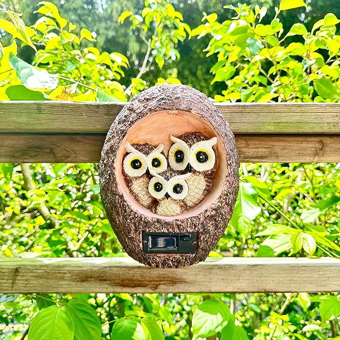 Garden Owl Family Tree Hugger Statue Solar Powered Outdoor Wall Mounted Figurine Light Resin Sculpture Home Decoration Housewarming Ornament Unique Gift-HomvellaHome