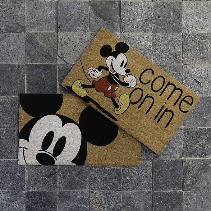Gertmenian Disney Mickey Mouse Coir Doormat - 2x3 Welcome Mat (2-Pack), Ideal for High Traffic Areas in Front Door, Garage, Entryway - Love/Hello, 47533-HomvellaHome