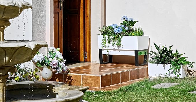 Glowpear Self Watering Planter Box - 29.5", White - UV Stable, Scalable Urban Raised Garden Bed with Water Gauge, Indoor Outdoor for Vegetables, Flowers, Herbs, and Succulents, Gardening-HomvellaHome