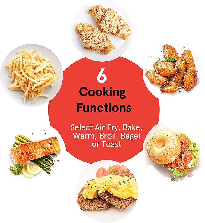 Gourmia GTF7350 6-in-1 Multi-function, Stainless Steel Air Fryer Oven - 6 Cooking Functions - Fry Basket, Oven Rack, Baking Pan & Crumb Tray, Included + Recipe Book-HomvellaHome