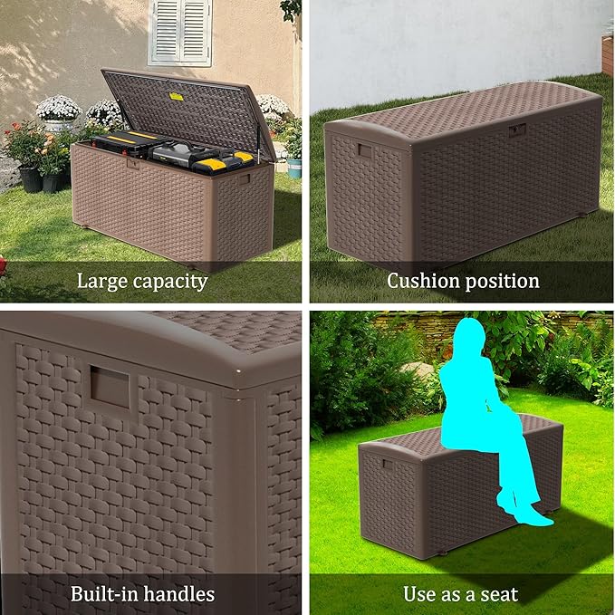 180 Pro Gallon Waterproof Outdoor Storage Bin Resin Deck Box for Patio, Poolside, and Garden, Lockable & UV-Resistant, Brown-HomvellaHome