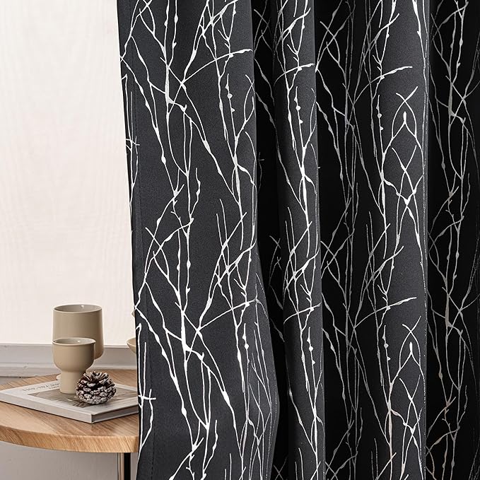 Grommets Blackout Long Window Curtains Black Silver-52W*108L 2PCS Drapes for Bedroom-HomvellaHome