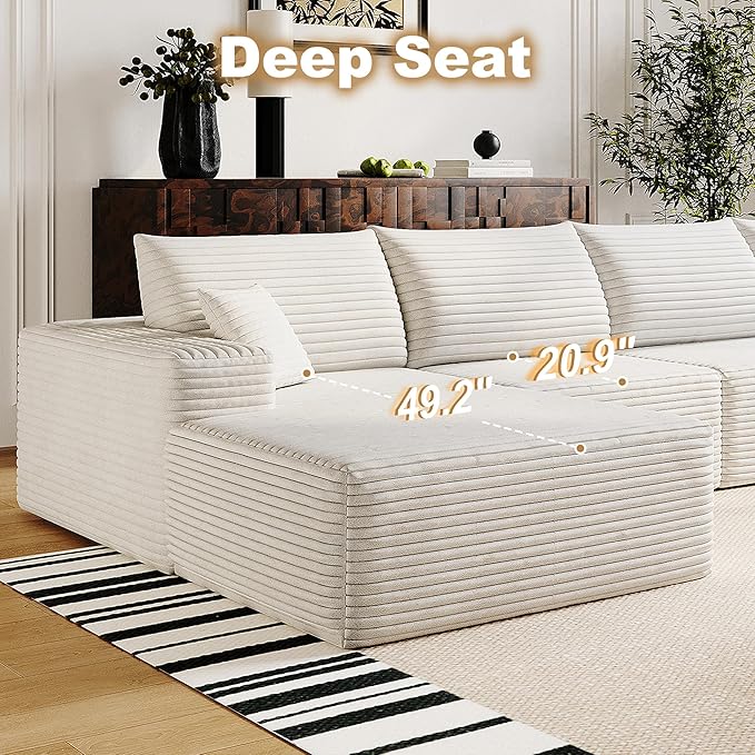 108" Sectional Couches for Living Room Modern Modular Sofa with L-Shape Couchs Upholstered Boneless Couch Deep Seat Sectional Couch with Chaise (White, Left Facing Chaise+2Seaters+1Ottoman)-HomvellaHome