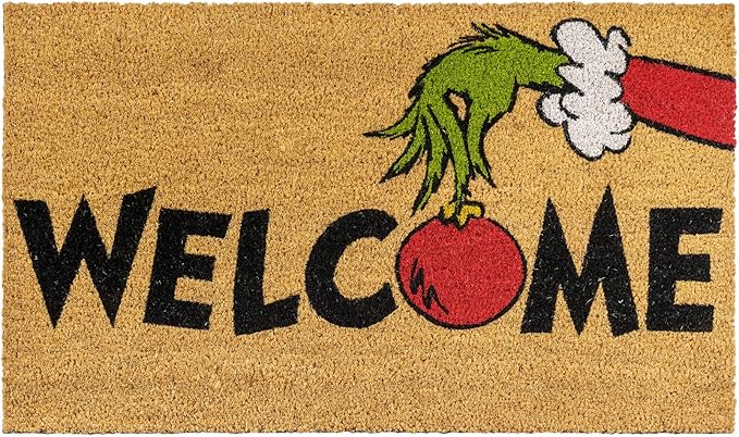 Gertmenian Disney Mickey Mouse Doormat Rug Retro Front Door Coir Mat Home Indoor Outdoor Entryway Carpet, 2-Pack 20x34, The Grinch Welcome/Merry Grinchmas-HomvellaHome