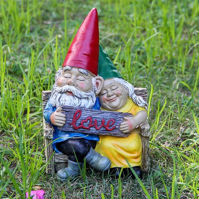 Garden gnome statue for outdoor decor,Couple in love gnomes figurine for patio lawn yard garden outdoor decoration,garden sculptures & statues,knome romantic indoor ornament forever lover gift-HomvellaHome