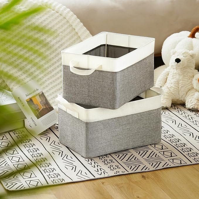 GRANNY SAYS Storage Baskets for Shelves, Closet Organizer Bins, Clothes Storage Bins with Metal Frame, Large Baskets for Organizing and Storage, Collapsible, Gray&White, 2-Pack-HomvellaHome