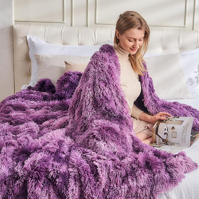 GONAAP Fuzzy Faux Fur Throw Blanket Twin Size Tie-dye Violet Purple Super Soft Cozy Plush Fuzzy Shaggy Blanket for Couch Sofa Bed (Tie-dye Violet Purple, Twin(60"x80"))-HomvellaHome