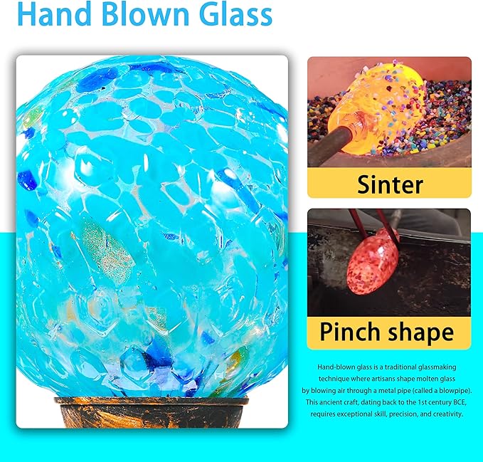 Garden Solar Lights, Decorative LED Honeycomb Glass Ball Garden Stake, Glass and Metal Outdoor Decoration, 4 x 31 Inch (Light Blue)-HomvellaHome