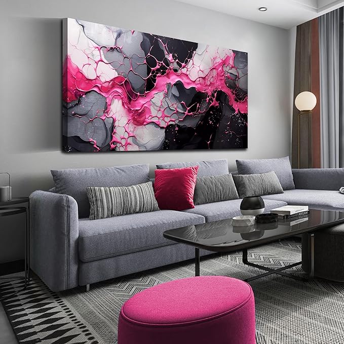 GUGIKA Pink Wall Art for Living Room, Abstract Canvas Wall Decor for Bedroom Decor, Modern Print Paintings, Size 24x48 Inches-HomvellaHome