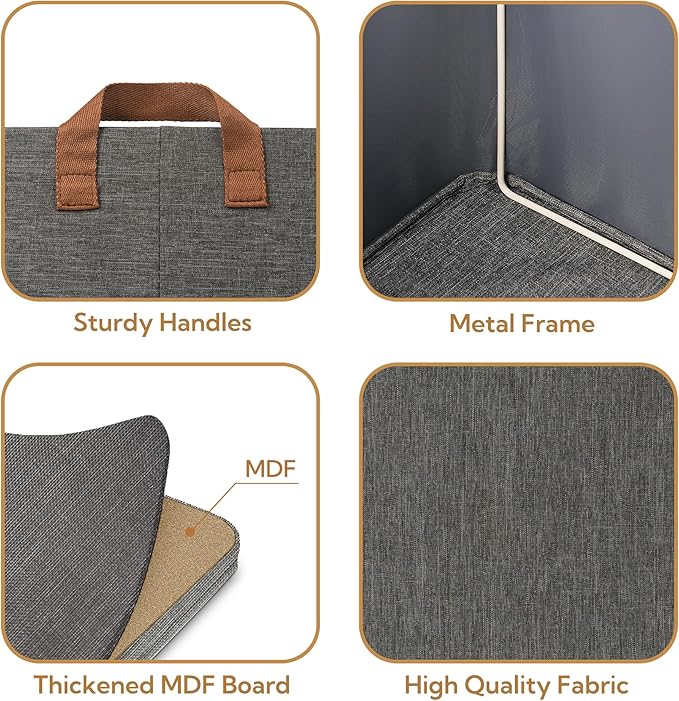 GRANNY SAYS Closet Storage Baskets, Collapsible Fabric Storage Bins with Metal Frame, Clothes Organizer Bins, Extra Large Baskets for Shelves, Dark Gray, 4-Pack-HomvellaHome