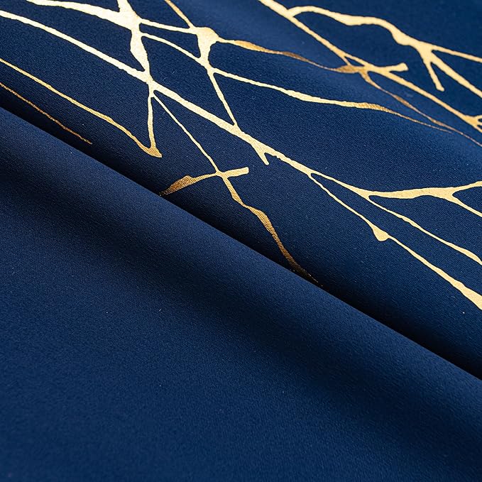 Grommets Blackout Long Window Curtains Navy Blue Gold-52W*95L 2PCS Drapes for Bedroom-HomvellaHome