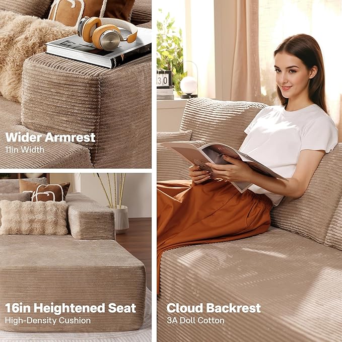 104" Cloud Sectional Couches for Living Room,L Shaped Boneless Couch in A Box,Sleeper Sofa with Comfy Chaise No Assembly Required,Camel-HomvellaHome