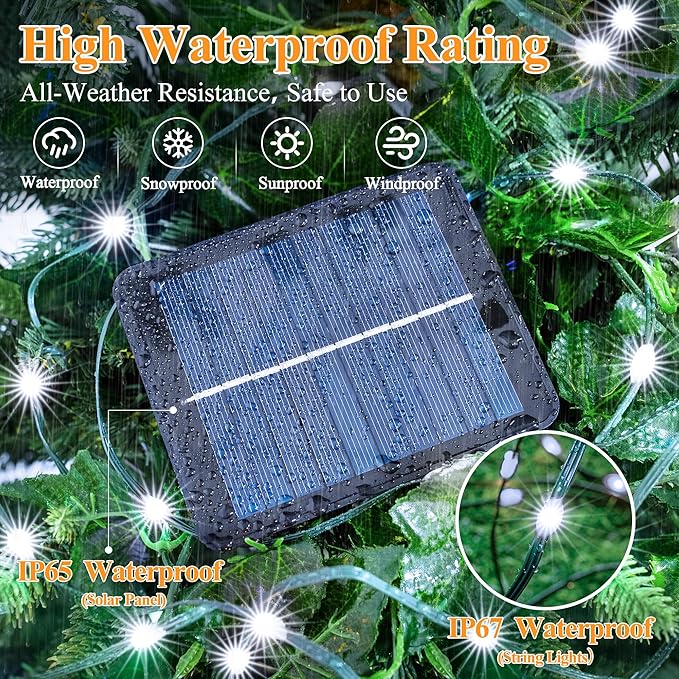 2 Pack Solar String Lights Total 480LED 158FT, IP67 Waterproof Solar Lights for Outside with 8 Modes, Upgraded Solar Panel Fairy Lights for Garden Party Wedding Decorations (Cool White)-HomvellaHome